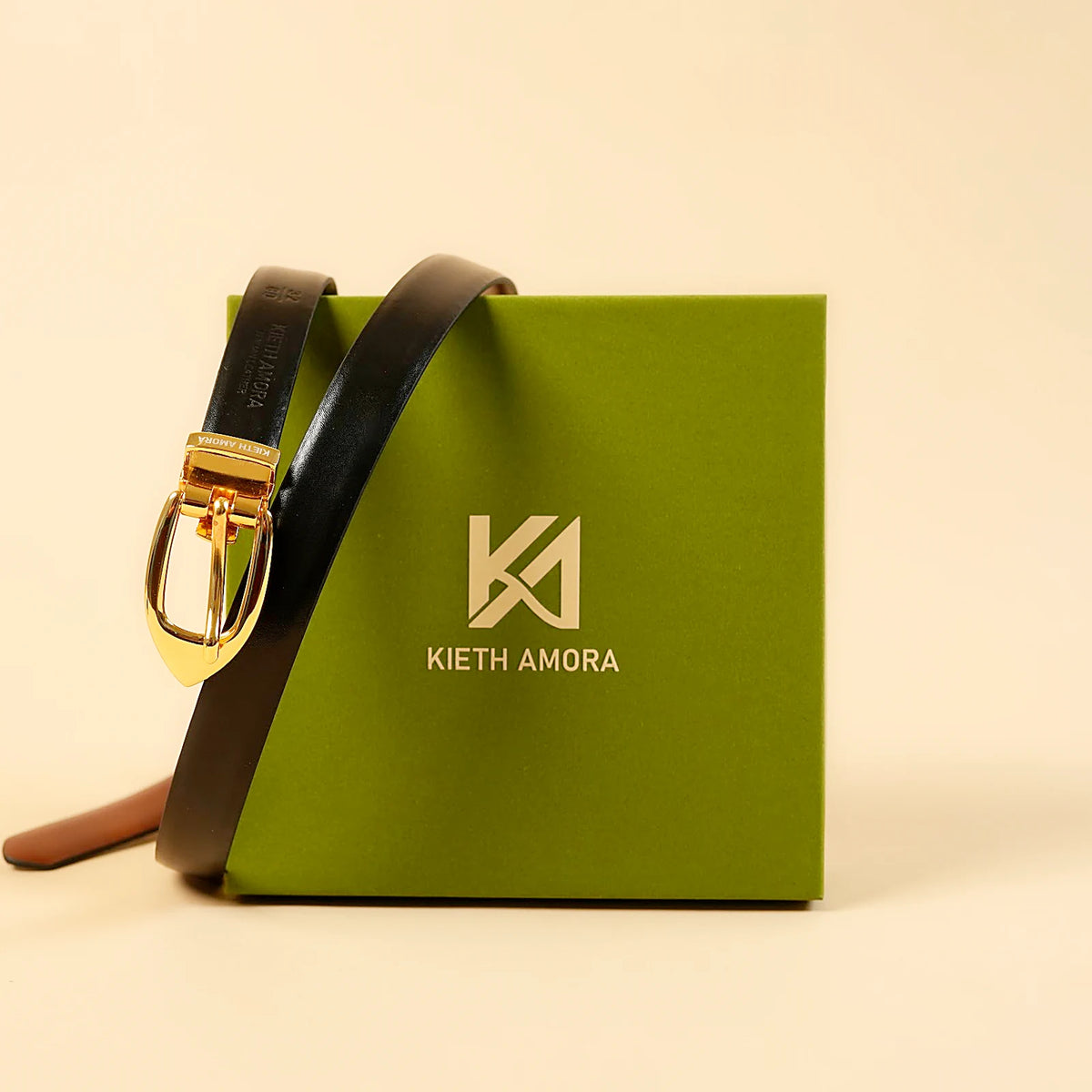 Kieth Amora The Crocelle Belt women's leather belt - Black - packaging