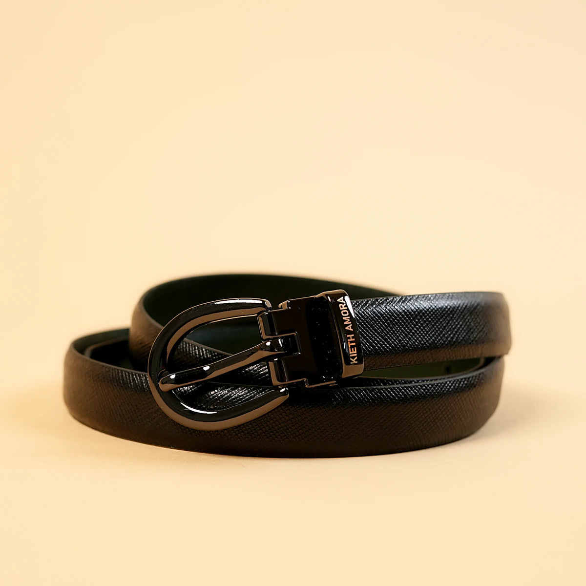 Kieth Amora The Dakota Belt women's leather belt - Black / Green Reversible - angle