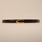 Darci brown women's leather belt with gold open U buckle