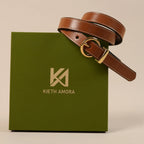 Georgia belt resting on the olive Kieth Amora gift box