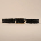 Rio black braided women's leather belt with silver buckle