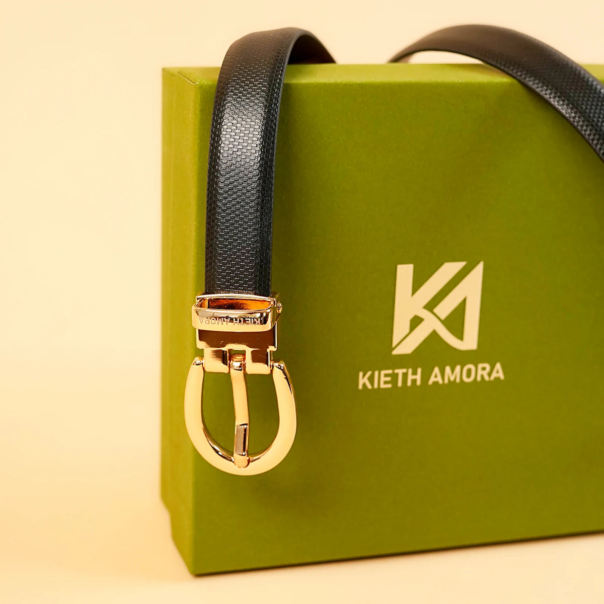 Kieth Amora The Sally Belt women's leather belt - Black / Tan Reversible - packaging