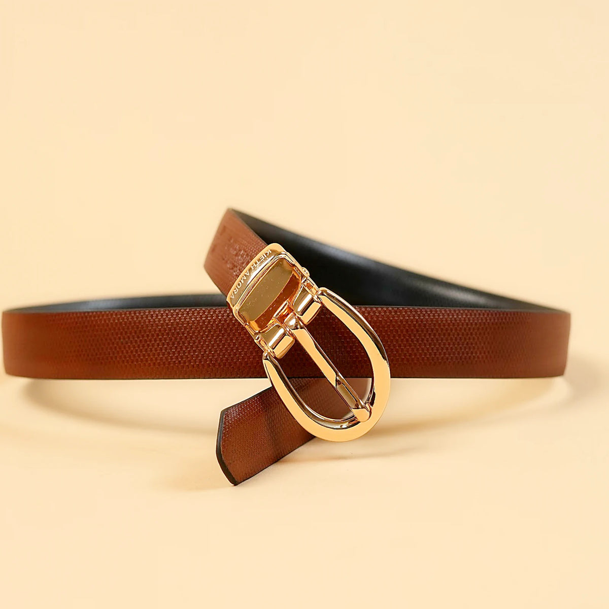 Kieth Amora The Sally Belt women's leather belt - Tan / Black Reversible - angle