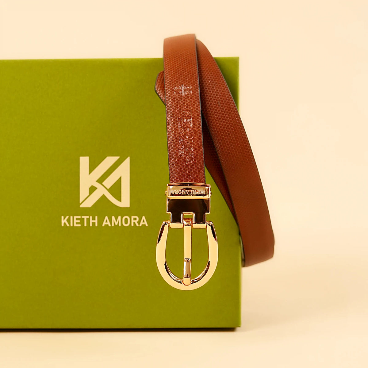 Kieth Amora The Sally Belt women's leather belt - Tan / Black Reversible - packaging
