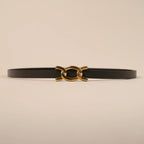 Scarlett black slim women's leather belt with gold chain-link buckle