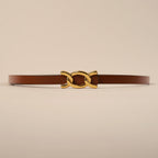 Scarlett cognac brown slim women's leather belt with gold chain-link buckle